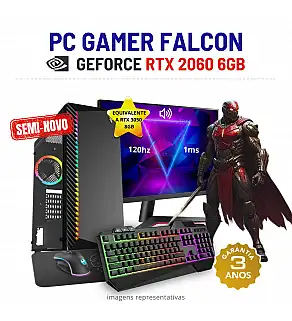 CONJUNTO GAMER FALCON SEMI-NOVO | RTX2060-6GB SUPERIOR A RTX3050-8GB | XEON 10 CORES SUPERIOR i7-9700 | 16GB RAM | 960GB SSD COM MONITOR + ACESSORIOS