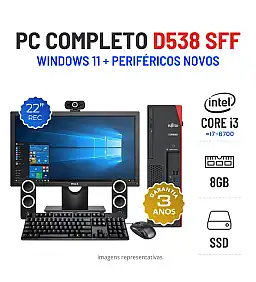 CONJUNTO FUJITSU ESPRIMO D538 SFF | i3-9GEN=I7-6700 | 8GB RAM | 240GB SSD | COM MONITOR + ACESSORIOS