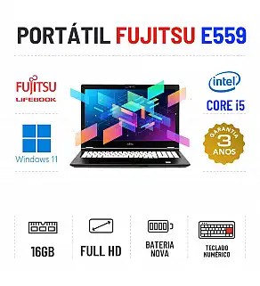 FUJITSU LIFEBOOK E559 | 15.6" FULLHD | i5-8265U | 16GB RAM | 480GB SSD | TECLADO NUMÉRICO | BATERIA NOVA
