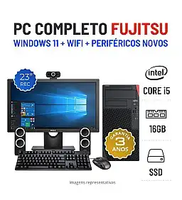 CONJUNTO FUJITSU P7010 TOWER | i5-10600 | 16GB RAM | 240GB SSD COM MONITOR + ACESSORIOS