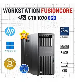 WORKSTATION FUSIONCORE HP Z840 | DUPLO XEON 28 CORES = i9-10900 | 64GB RAM | 960GB SSD | GTX1070-8GB | OFERTA DE OFFICE 2021