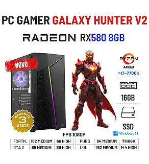PC GAMER GALAXY HUNTER V2 NOVO | RX580-8GB | RYZEN 3 = i7-7700K | 16GB RAM | 480GB SSD