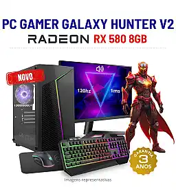 CONJUNTO GAMER GALAXY HUNTER V2 NOVO | RX580-8GB | RYZEN 3 = i7-7700K | 16GB RAM | 480GB SSD COM MONITOR + ACESSORIOS