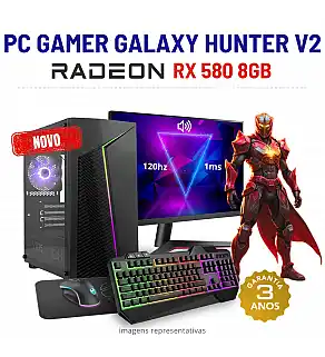 CONJUNTO GAMER GALAXY HUNTER V2 NOVO | RX580-8GB | RYZEN 3 = i7-7700K | 16GB RAM | 480GB SSD COM MONITOR + ACESSORIOS