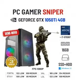 PC GAMER SNIPER SEMI-NOVO | GTX1050Ti-4GB | XEON 12 CORES = i7-9700KF | 16GB RAM | SSD+HDD