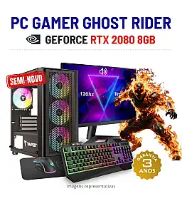 CONJUNTO GAMER GHOST RIDER SEMI-NOVO | RTX2080-8GB | i5-14400F | 16GB RAM | 960GB SSD COM MONITOR + ACESSORIOS