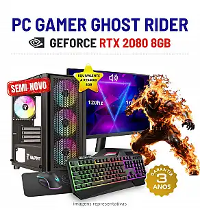 CONJUNTO GAMER GHOST RIDER SEMI-NOVO | RTX2080-8GB = RTX4060-8GB | i5-14400F | 16GB RAM | 960GB SSD COM MONITOR + ACESSORIOS
