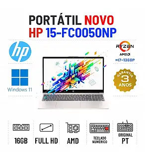 NOVO - HP 15-FC0050NP | 15.6" FULLHD | RYZEN 7 = i7-1360P | 16GB RAM | 480GB SSD | TECLADO NUMÉRICO | OFERTA DE OFFICE 2021