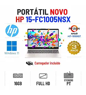 NOVO - HP 15-FC1005NSX | 15.6" FULLHD | RYZEN 5 = i7-1068G7 | 16GB RAM | 480GB SSD | CARREGADOR INCLUÍDO NOVO - HP 15-FC1005NSX | 15.6" FULLHD | RYZEN 5 = i7-1068G7 | 16GB RAM | 480GB SSD | CARREGADOR INCLUÍDO