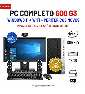 CONJUNTO PC HP 600 G3 TOWER | i7-6700 | 16GB RAM | 240GB SSD COM MONITOR + ACESSORIOS