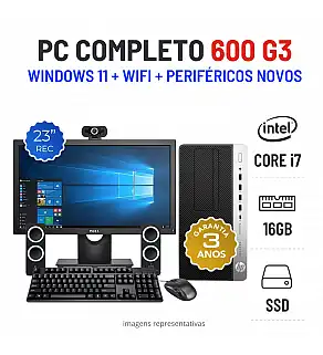 CONJUNTO PC HP 600 G3 TOWER | i7-6700 | 16GB RAM | 240GB SSD COM MONITOR + ACESSORIOS
