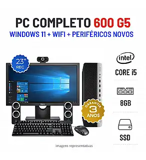 CONJUNTO HP 600 G5 SFF | i5-8600 | 8GB RAM | 240GB SSD COM MONITOR + ACESSORIOS
