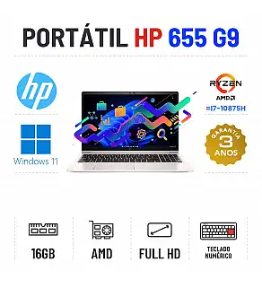 HP ELITEBOOK 655 G9 | 15.6" FULLHD | RYZEN 5 PRO = I7-10875H | 16GB RAM | 480GB SSD | TECLADO NUMÉRICO
