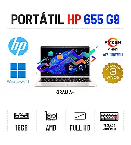 HP ELITEBOOK 655 G9 | 15.6" FULLHD | RYZEN 5 PRO = I7-10875H | 16GB RAM | 480GB SSD | TECLADO NUMÉRICO