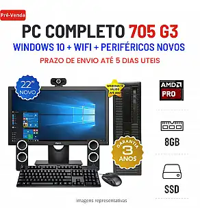 CONJUNTO ELITEDESK 705 G3 SFF | AMD PRO A6-8570 | 8GB RAM | 240GB SSD COM MONITOR + ACESSORIOS