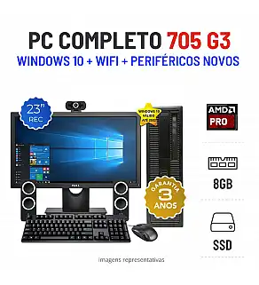 CONJUNTO ELITEDESK 705 G3 SFF | AMD PRO A6-8570 | 8GB RAM | 240GB SSD COM MONITOR + ACESSORIOS