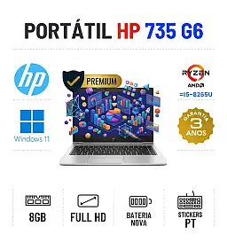 HP ELITEBOOK 735 G6 | 13.3" FULLHD | RYZEN 3 = I5-8265U | 8GB RAM | 240GB SSD | BATERIA NOVA HP ELITEBOOK 735 G6 | 13.3" FULLHD | RYZEN 3 = I5-8265U | 8GB RAM | 240GB SSD | BATERIA NOVA