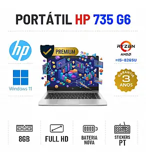 HP ELITEBOOK 735 G6 | 13.3" FULLHD | RYZEN 3 = I5-8265U | 8GB RAM | 240GB SSD | BATERIA NOVA HP ELITEBOOK 735 G6 | 13.3" FULLHD | RYZEN 3 = I5-8265U | 8GB RAM | 240GB SSD | BATERIA NOVA