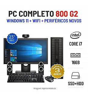 CONJUNTO PC HP 800 G2 SFF | i7-6700 | 16GB RAM | SSD+HDD COM MONITOR + ACESSÓRIOS