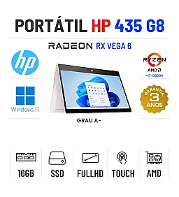HP PROBOOK X360 435 G8 | 13.3" TOUCH FULLHD | RYZEN 3 = I7-8850H | 16GB RAM | 240GB SSD | RADEON RX VEGA 6