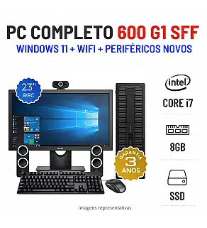 CONJUNTO HP PRODESK 600 G1 SFF | I7-4790 | 8GB RAM | 240GB SSD COM MONITOR + ACESSÓRIOS