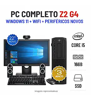 CONJUNTO PC HP Z2 G4 SFF | i5-9500 | 16GB RAM | 480GB SSD COM MONITOR + ACESSORIOS