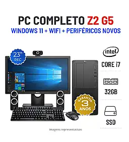 CONJUNTO HP Z2 G5 TOWER | i7-10700 | 32GB RAM | 480GB SSD | COM MONITOR + ACESSORIOS