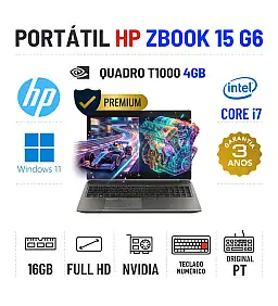 HP ZBOOK 15 G6 | 15.6" FULLHD | i7-9750H | 16GB RAM | 480GB SSD | QUADRO T1000-4GB = GTX1050TI-4GB | TECLADO NUMÉRICO