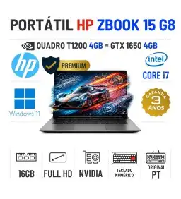 HP ZBOOK STUDIO 15 G8 | 15.6" FULLHD | i7-11850H | 16GB RAM | 480GB SSD | QUADRO T1200 4GB = GTX1650 4GB | TECLADO NÚMERICO
