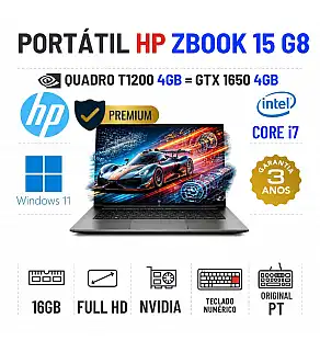 HP ZBOOK STUDIO 15 G8 | 15.6" FULLHD | i7-11850H | 16GB RAM | 480GB SSD | QUADRO T1200 4GB = GTX1650 4GB | TECLADO NÚMERICO HP ZBOOK STUDIO 15 G8 | 15.6" FULLHD | i7-11850H | 16GB RAM | 480GB SSD | QUADRO T1200 4GB = GTX1650 4GB | TECLADO NÚMERICO