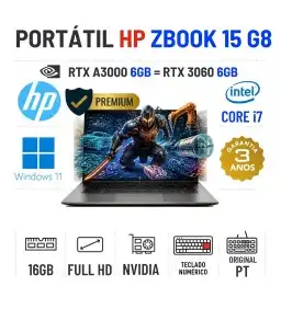 HP ZBOOK STUDIO 15 G8 | 15.6" FULLHD | i7-11850H | 16GB RAM | 480GB SSD | RTX A3000 6GB = RTX3060 6GB | TECLADO NÚMERICO