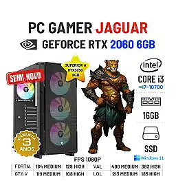 PC GAMER JAGUAR SEMI-NOVO | RTX2060-6GB SUPERIOR A RTX3050-8GB | i3-14GEN=I7-10700 | 16GB RAM | 480GB SSD