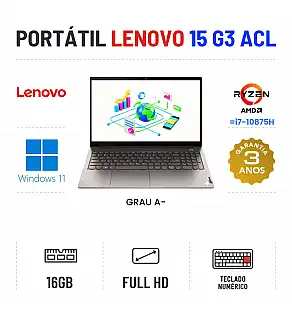 LENOVO THINKBOOK 15 G3 ACL | 15.6" FULLHD | RYZEN 7 = I7-10875H | 16GB RAM | 480GB SSD | TECLADO NUMÉRICO | OFERTA DE OFFICE 2021
