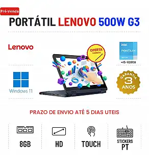 LENOVO 500W G3 | 11.6" TOUCH HD | INTEL N6000 = I5-6200U | 8GB RAM | SSD | OFERTA DE CANETA LENOVO 500W G3 | 11.6" TOUCH HD | INTEL N6000 = I5-6200U | 8GB RAM | SSD | OFERTA DE CANETA