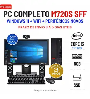CONJUNTO PC LENOVO M720S SFF | i3-8GEN=i7-6700 | 8GB RAM | SSD COM MONITOR + ACESSORIOS