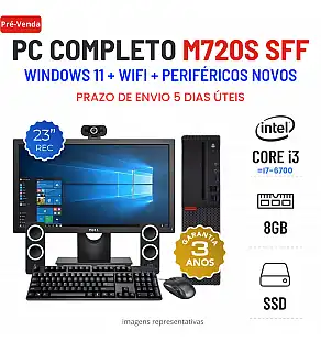 CONJUNTO PC LENOVO M720S SFF | i3-8GEN=i7-6700 | 8GB RAM | SSD COM MONITOR + ACESSORIOS