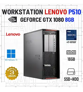 WORKSTATION LENOVO P510 | XEON=i7-10700F | 16GB RAM | SSD + HDD | GTX1080-8GB