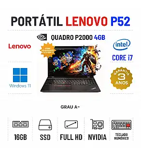 LENOVO THINKPAD P52 | 15.6" FULLHD | i7-8750H | 16GB RAM | 480GB SSD | QUADRO P2000 4GB = GTX1050TI 4GB | TECLADO NUMÉRICO