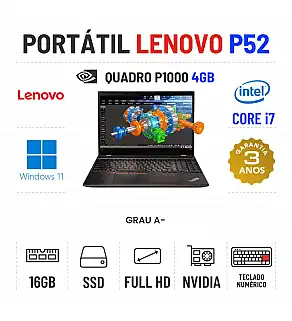LENOVO THINKPAD P52 | 15.6" FULLHD | i7-8750H | 16GB RAM | 480GB SSD | QUADRO P1000 4GB | TECLADO NUMÉRICO