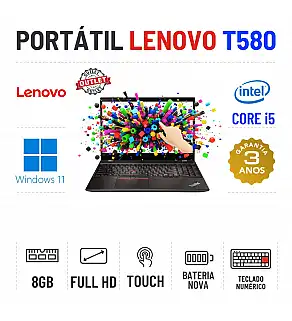 LENOVO THINKPAD T580 | 15.6" TOUCH FULLHD | i5-8250U | 8GB RAM | 240GB SSD | BATERIA NOVA | TECLADO NUMÉRICO