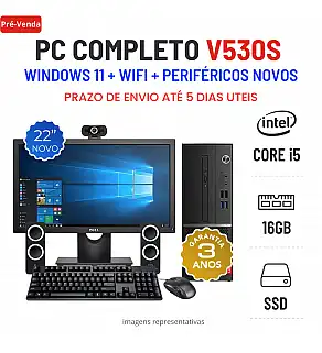 CONJUNTO PC LENOVO V530s SFF | i5-8400 | 16GB RAM | 240GB SSD COM MONITOR + ACESSORIOS
