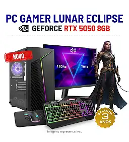 CONJUNTO GAMER LUNAR ECLIPSE NOVO | RTX5050-8GB | RYZEN 5 = i7-10700K | 16GB RAM | 960GB SSD COM MONITOR + ACESSORIOS