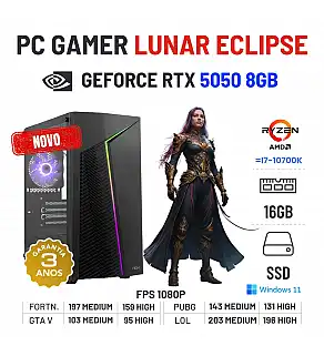 PC GAMER LUNAR ECLIPSE NOVO | RTX5050-8GB | RYZEN 5 = i7-10700K | 16GB RAM | 960GB SSD