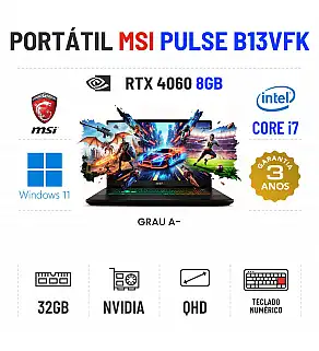 MSI PULSE B13VFK | 17.3'' QHD 240HZ | i7-13700H | 32GB RAM | 960GB SSD | RTX 4060 8GB | TECLADO NUMÉRICO