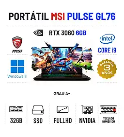 MSI PULSE GL76 | 17.3'' FULLHD 360HZ | i9-12900H | 32GB RAM | 960GB SSD | RTX 3060 6GB | TECLADO NUMÉRICO