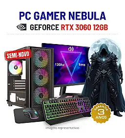 CONJUNTO GAMER NEBULA SEMI-NOVO | RTX3060-12GB | RYZEN 5 = i7-10700K | 16GB RAM | 960GB SSD COM MONITOR + ACESSORIOS CONJUNTO GAMER NEBULA SEMI-NOVO | RTX3060-12GB | RYZEN 5 = i7-10700K | 16GB RAM | 960GB SSD COM MONITOR + ACESSORIOS