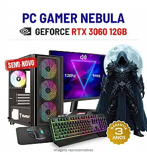 CONJUNTO GAMER NEBULA SEMI-NOVO | RTX3060-12GB | RYZEN 5 = i7-10700K | 16GB RAM | 960GB SSD COM MONITOR + ACESSORIOS
