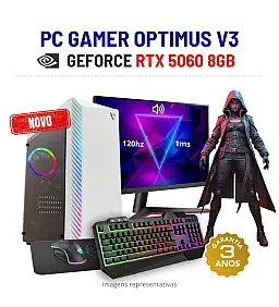 CONJUNTO GAMER OPTIMUS V3 NOVO | RTX5060-8GB | RYZEN 5 = i7-10700K | 16GB RAM | 960GB SSD COM MONITOR + ACESSORIOS