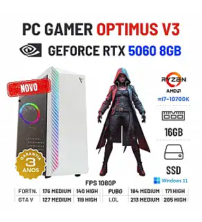 PC GAMER OPTIMUS V3 NOVO | RTX5060-8GB | RYZEN 5 = i7-10700K | 16GB RAM | 960GB SSD