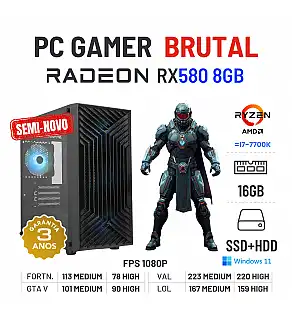 PC GAMER BRUTAL SEMI-NOVO | RX580-8GB | RYZEN 3 = i7-7700K | 16GB RAM | SSD + HDD PC GAMER BRUTAL SEMI-NOVO | RX580-8GB | RYZEN 3 = i7-7700K | 16GB RAM | SSD + HDD